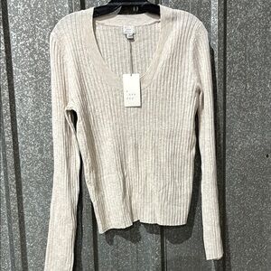 A New Day Beige Ribbed Sweater